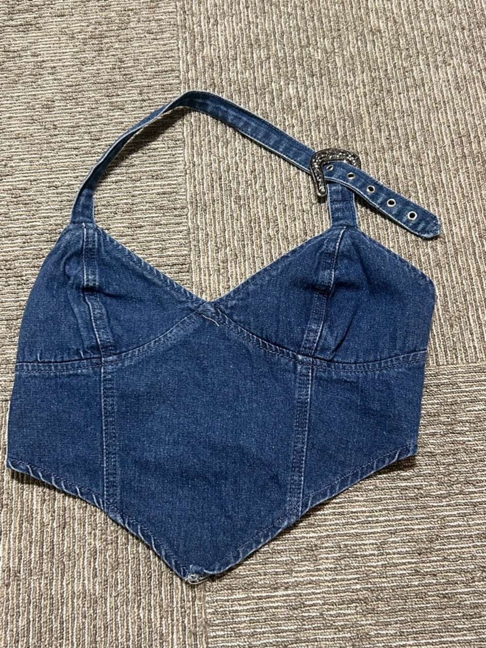 Dark Denim Halter Corset Top with Buckle Strap
